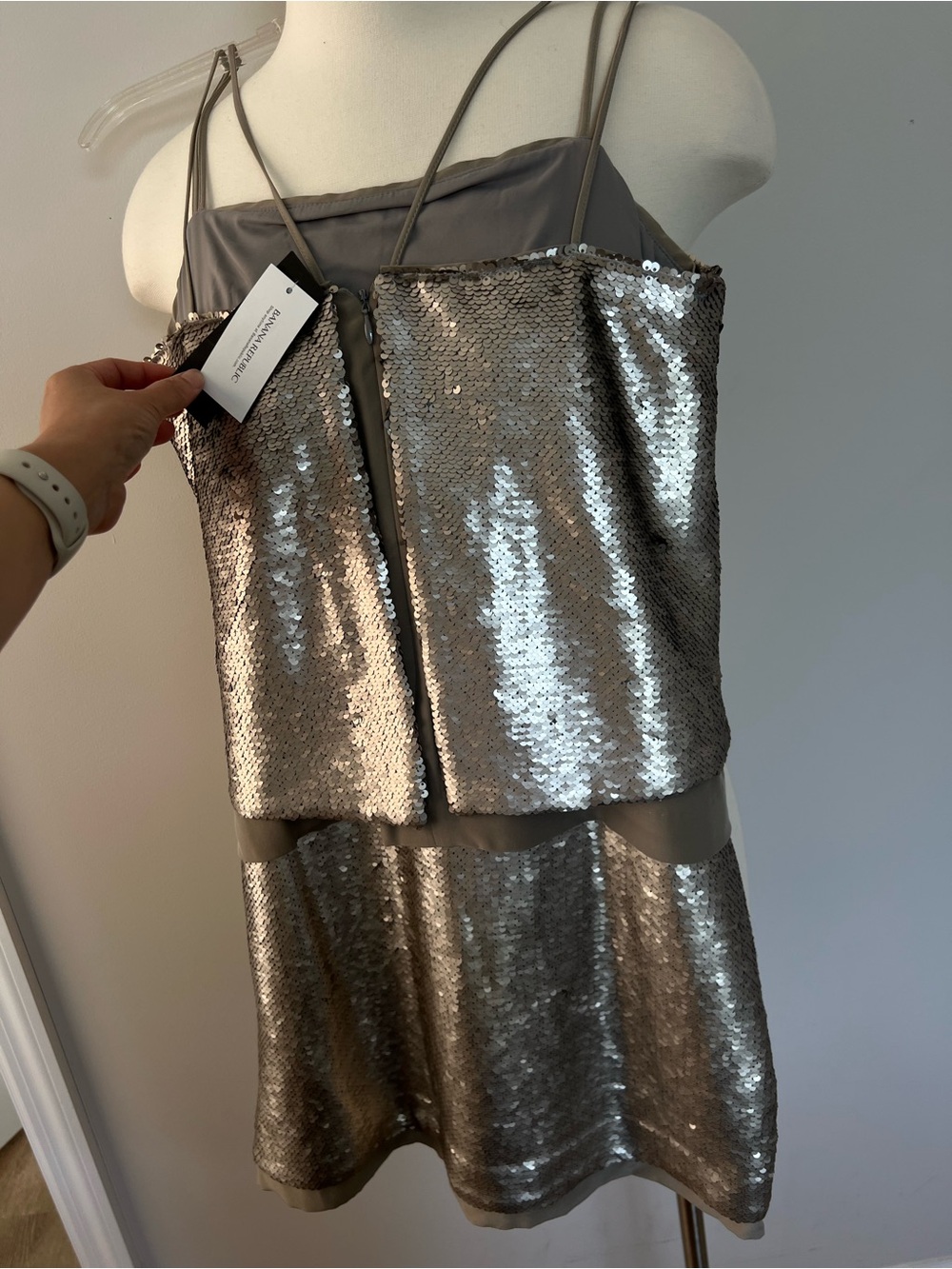 Banana Republic Silver Sequin Spaghetti-Strap Kids Dress - Picture 5 of 6